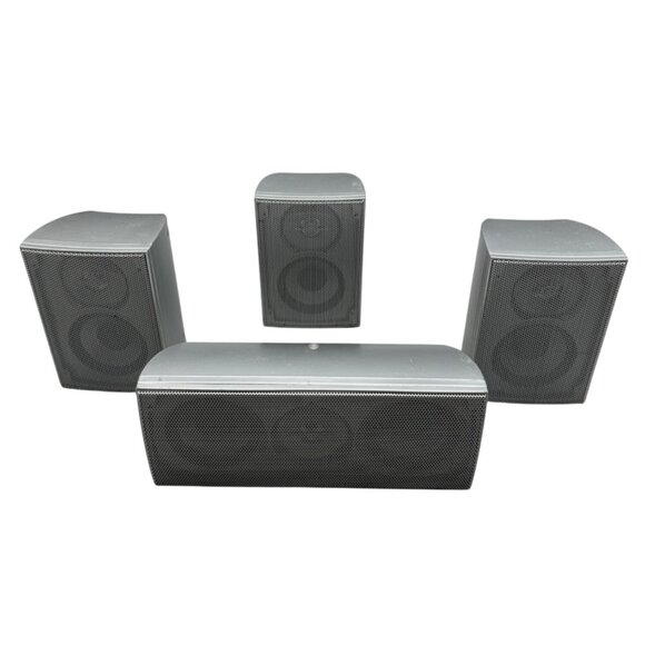 set of 4 Surround Sound Speaker System In Silver Finish works READ - Picture 1 of 16